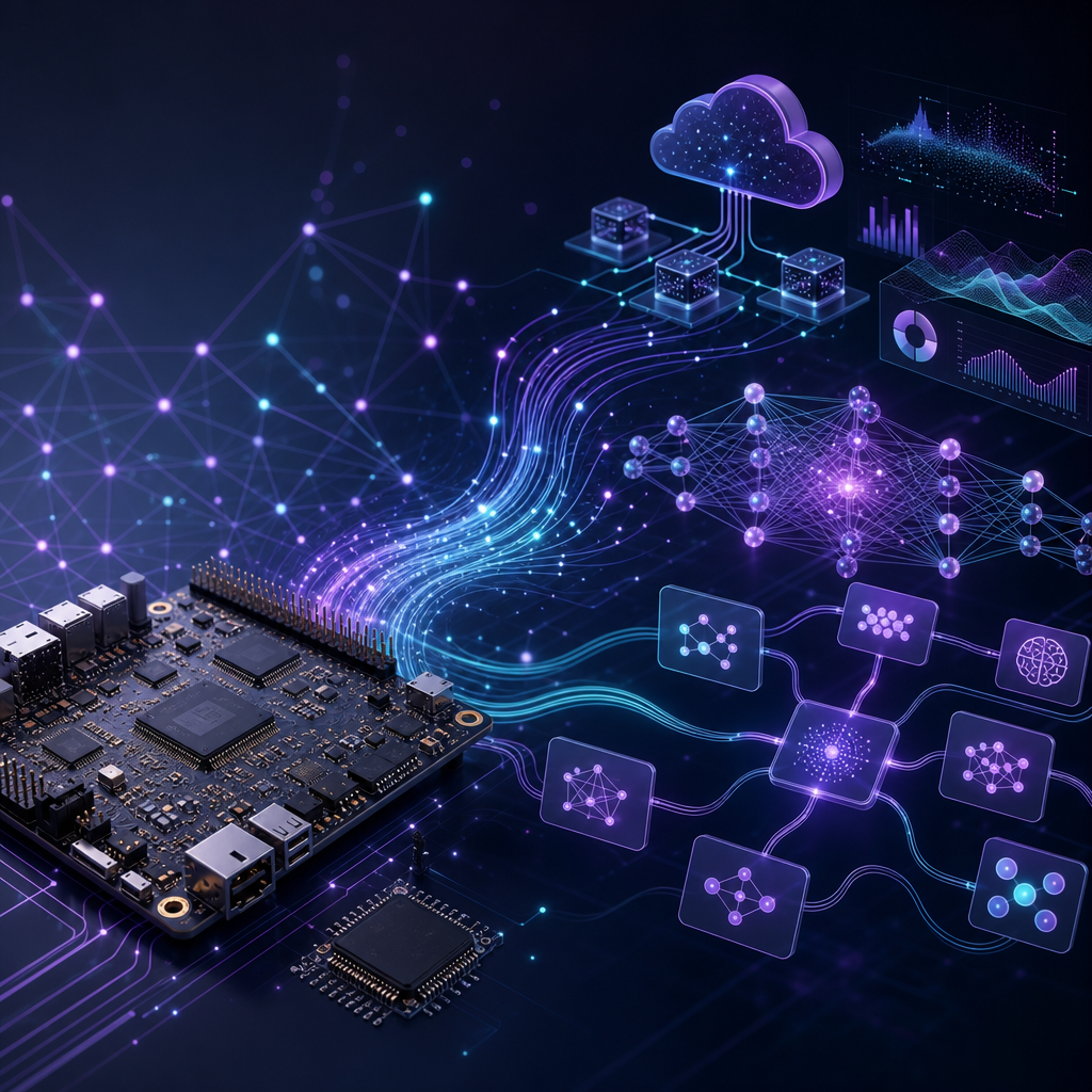 Embedded compute board connected to luminous data pathways and an AI network
